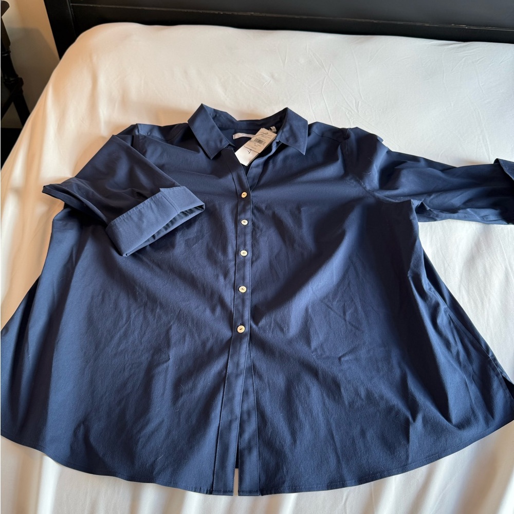 Foxcroft Navy Button Down Shirt, New with Tags, 22
